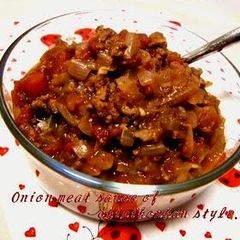 A picture of Chili Con Carne Style Onion Meat Sauce.