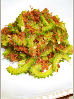 A picture of Sautéed Bitter Melon and Corned Beef.