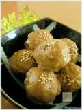 Don't Let Them Roll Away! Rolly Taro in Sesame and Miso Sauce