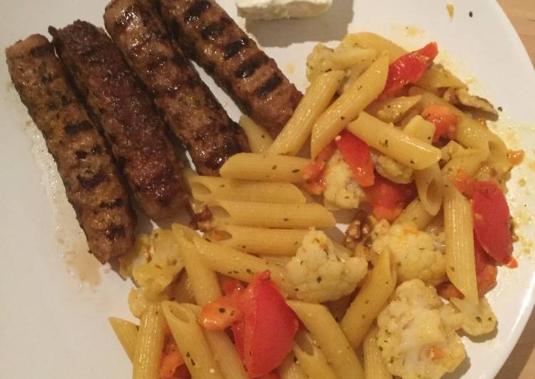 Steps to Prepare Perfect Hungry late lunch… Kebabs with penne pasta