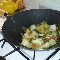 A picture of Bok Choy with Bacon.