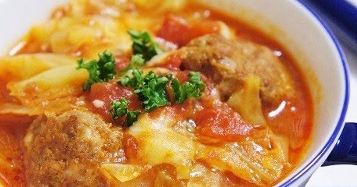 Meltingly Soft Cabbage and Meatballs Stewed in Tomatoes Recipe by ...