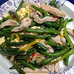 A picture of Green bean pork stir fry.