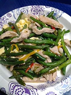 A picture of Green bean pork stir fry.