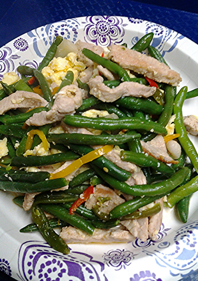 A picture of Green bean pork stir fry.