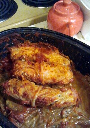 A picture of Momma's Cabbage rolls.