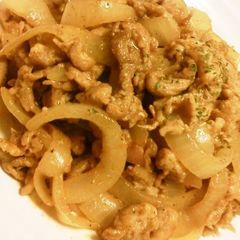 A picture of Simple Chopped Pork and Onion Curry Flavored Stir-Fry.