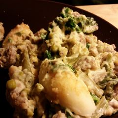 A picture of Beer Mustard Chorizo Kale bake.