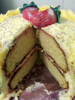 A picture of Kerry's Strawberry Cream Vanilla Cake.