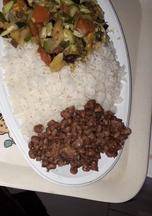 A picture of Rice,beans and cabbage sauce.