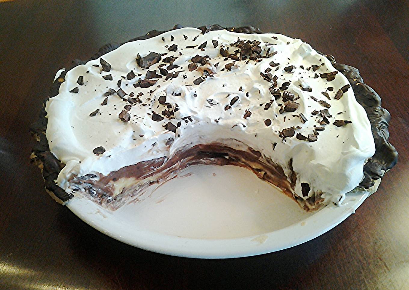 Vanilla and Chocolate Cream Pie with a Chocolate Lined Pastry Crust