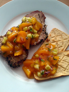 A picture of Vickys Cucumber & Peach Salsa, GF DF EF SF NF.
