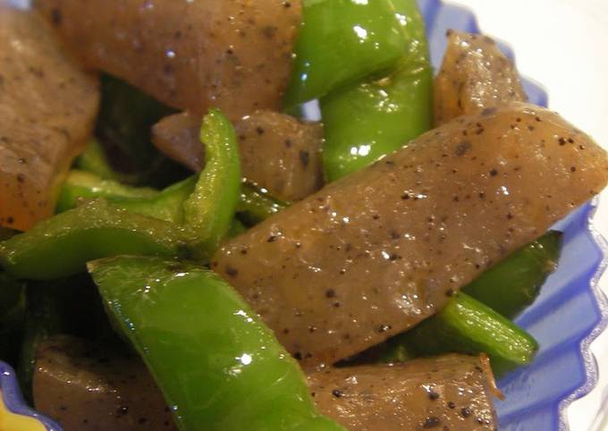 How to Prepare Homemade 5-Minute Konnyaku and Green Pepper Stir-Fry