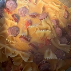A picture of One pot smoked sausage & pasta dish.