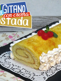 Una foto de Brazo de gitano o pionono con crema tostada