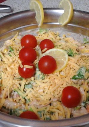A picture of My Chicken Sweetcorn Pasta with a Touch of Mexico 😉.