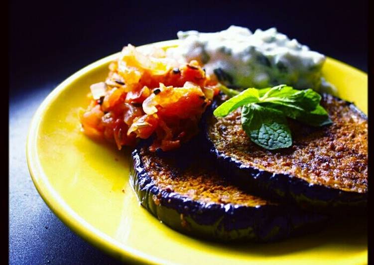 Simple Way to Make Quick grilled eggplant with yoghurt n tomato dip