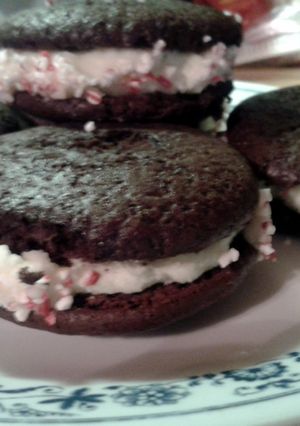 A picture of Chocolate woopie pies.