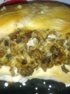 A picture of Major's stuffed chicken breast.