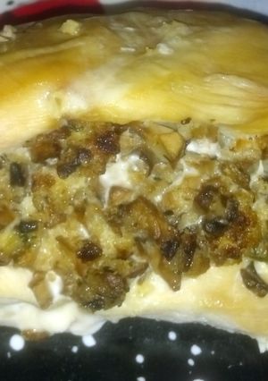 A picture of Major's stuffed chicken breast.