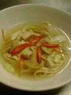 A picture of Chicken Noodles soup.