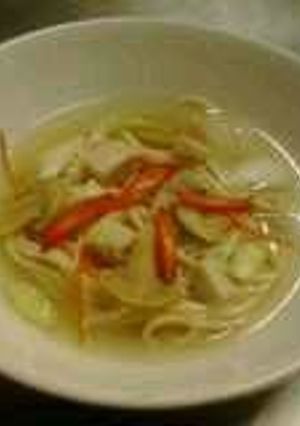 A picture of Chicken Noodles soup.
