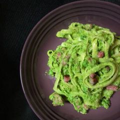 A picture of Pasta with pea pesto.