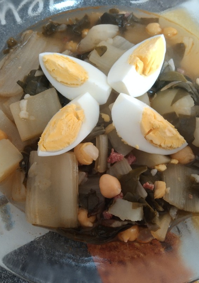 Una foto de 🥬🧄🥔Guiso de acelgas y garbanzos con jamón en robot Moulinex maxichef