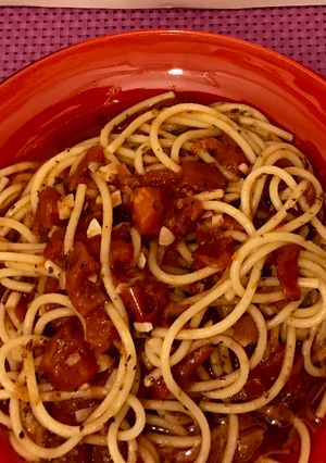 Una foto de Mis tallarines en cinco minutos que son ocho a la Amatriciana