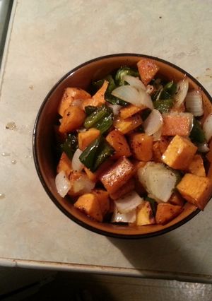 A picture of Sweet potato poblano hash.