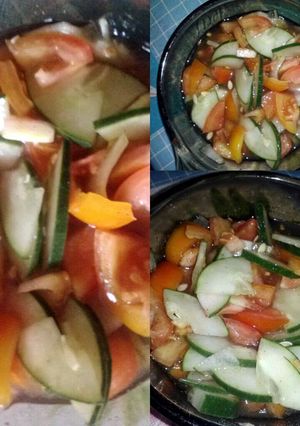 A picture of Cucumber and Tomatoes in Plain Vinaigrette.