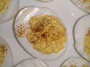 A picture of deviled eggs with miracle whip