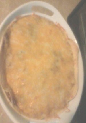 A picture of Mins yummy enchilada casserole.