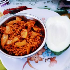 A picture of Yummy tasty Raw papaya moong dal sabji.