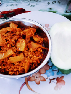 A picture of Yummy tasty Raw papaya moong dal sabji.