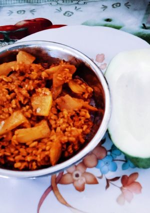 A picture of Yummy tasty Raw papaya moong dal sabji.