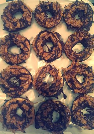 A picture of Copycat Somoa Girl Scout Cookies.