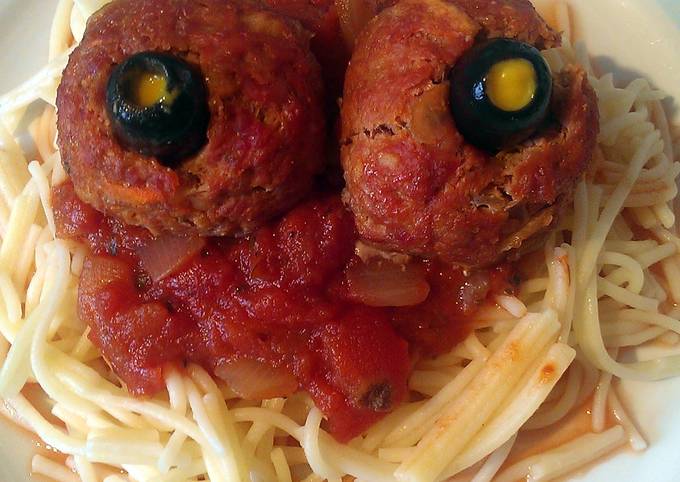 Vickys Halloween Spaghetti & Eyeballs (Meatballs) GF DF EF DF NF