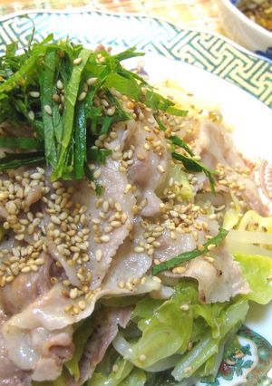 A picture of Spicy Bukkake Pon - Pan-Steamed Layered Pork and Vegetables.