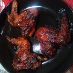 A picture of Sticky but crunchy honey, pineapple,BBQ wings..
