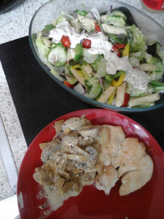 A picture of My Baked Chicken with Mustard Mushroom Sauce and Side Salad 😊.