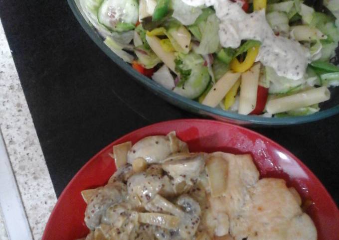 Simple Way to Make Perfect My Baked Chicken with Mustard Mushroom Sauce and Side Salad 😊