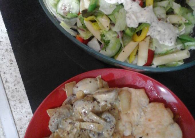 My Baked Chicken with Mustard Mushroom Sauce and Side Salad π