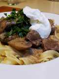 Beef Stroganoff Over Buttered Noodles