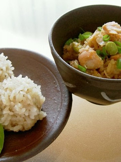 A picture of Shumai Dumplings and Okowa Rice in One Rice Cooker.
