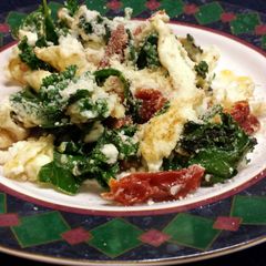 Kale, Sun dried tomatoes, and egg whites A picture of Kale, Sun dried tomatoes, and egg whites.