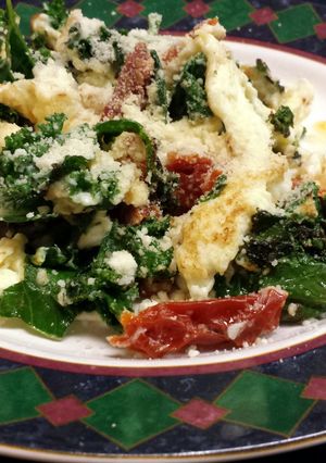 A picture of Kale, Sun dried tomatoes, and egg whites.