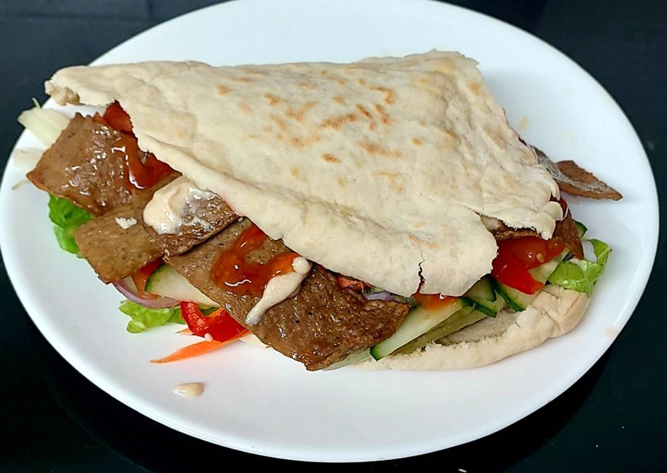 Kebab Meat in a Pitta bread with Tahini Sauce.🤗
