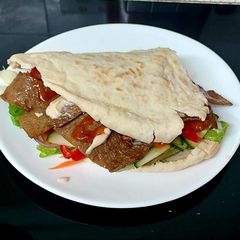 A picture of Kebab Meat in a Pitta bread with Tahini Sauce.🤗.