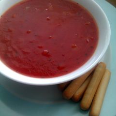 A picture of Vickys Tomato-Free Tomato Soup, GF DF EF SF NF.